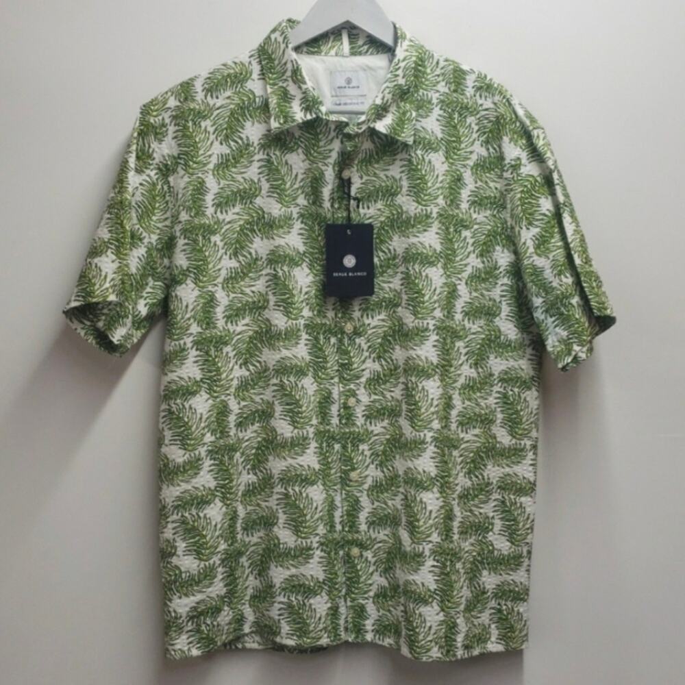 Serge Blanco Short Sleeve Shirt Botanical Print Men's Size XL Green NWT